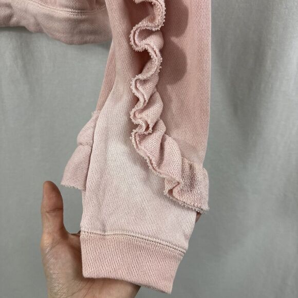 LoveShackFancy Pink Distressed Wash Ruffle Sweatshirt Womens Size S Feminine - Picture 13 of 13